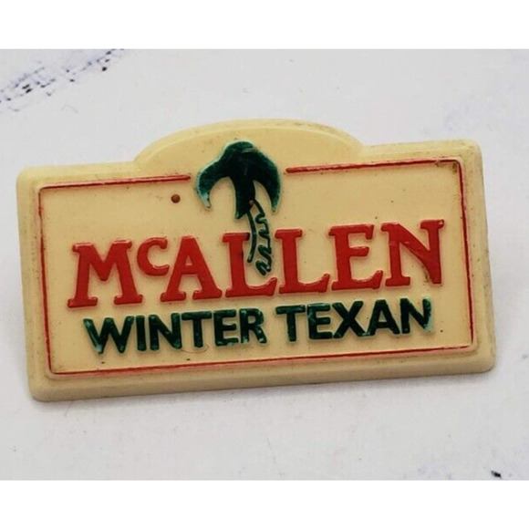 McAllen Texas White and Red With Palm Tree Travel Souvenir Lapel Pin - Picture 1 of 3